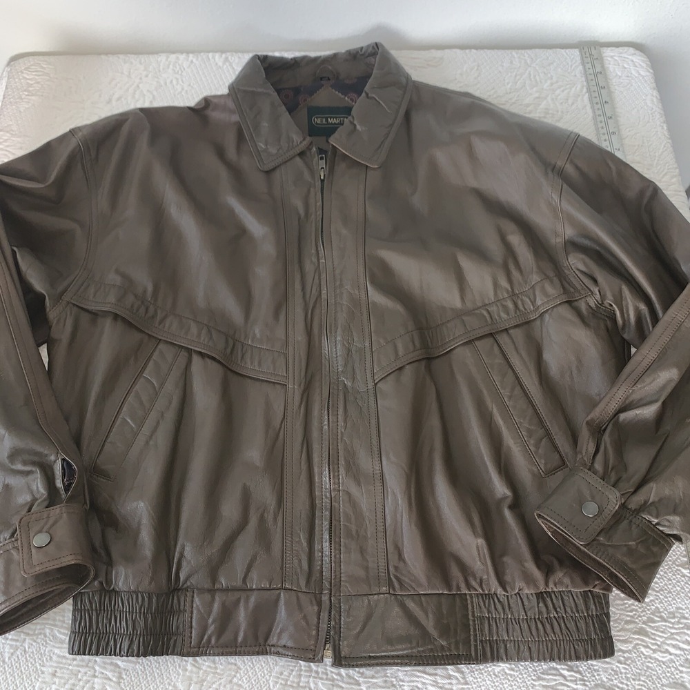 Vintage NEIL MARTIN Brown Leather Bomber Moto 90's Y2K Style‎ Jacket - Large -